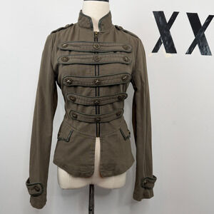 Y2K Army Green Military Napoleon Cropped Peplum Gothic Grunge Jacket S